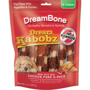 DreamBone Dream Kabobz Triple Flavor Real Chicken, Pork & Duck Rawhide Free Dog Chews, 18 count