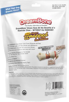 Show full view: DreamBone Chicken Wrapped Rawhide Free Chews Dog Bones, Mini, 16 count slide 3 of 13
