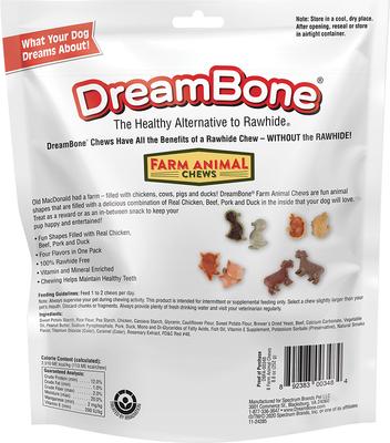 Show full view: DreamBone Farm Animal Chews Real Chicken, Beef, Duck & Pork Rawhide Free Dog Chews, 6 count slide 3 of 13