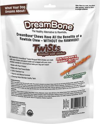 Show full view: DreamBone Twists Wrapped with Chicken Peanut Butter Rawhide Free Dog Chews, 36 count slide 3 of 11