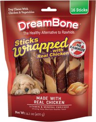 DreamBone Sticks Wrapped with Real Chicken Rawhide Free Dog Chews, 16 count