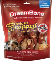 DreamBone Mini Sticks Wrapped with Real Chicken Rawhide Free Dog Chews, 30 count