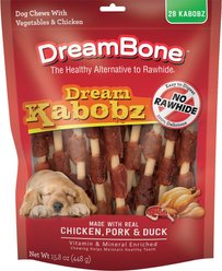 DreamBone Dream Kabobz Triple Flavor Real Chicken, Pork & Duck Rawhide Free Dog Chews, 28 count