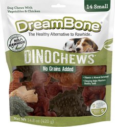 DreamBone Dino Chews Real Chicken Rawhide Free Dog Chews, Small, 14 count