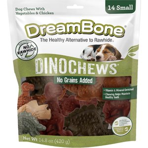 DreamBone Dino Chews Real Chicken Rawhide Free Dog Chews, Small, 14 count