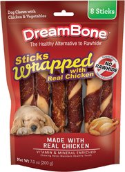 DreamBone Sticks Wrapped with Real Chicken Rawhide Free Dog Chews, 8 count