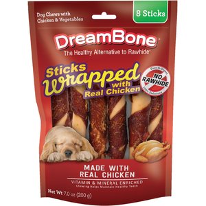 DreamBone Sticks Wrapped with Real Chicken Rawhide Free Dog Chews, 8 count