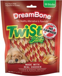 DreamBone Twist Sticks Real Chicken Rawhide Free Dog Chews, 50 count