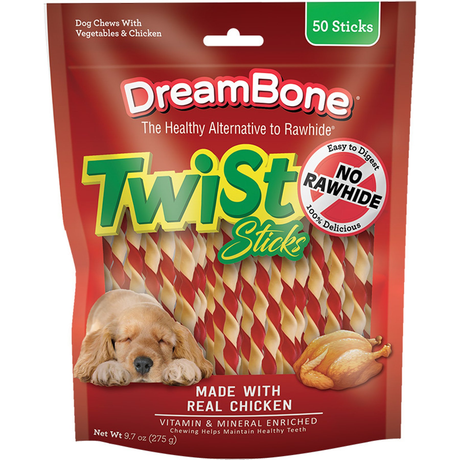 DreamBone Twist Sticks Real Chicken Rawhide Free Dog Chews, 50 count