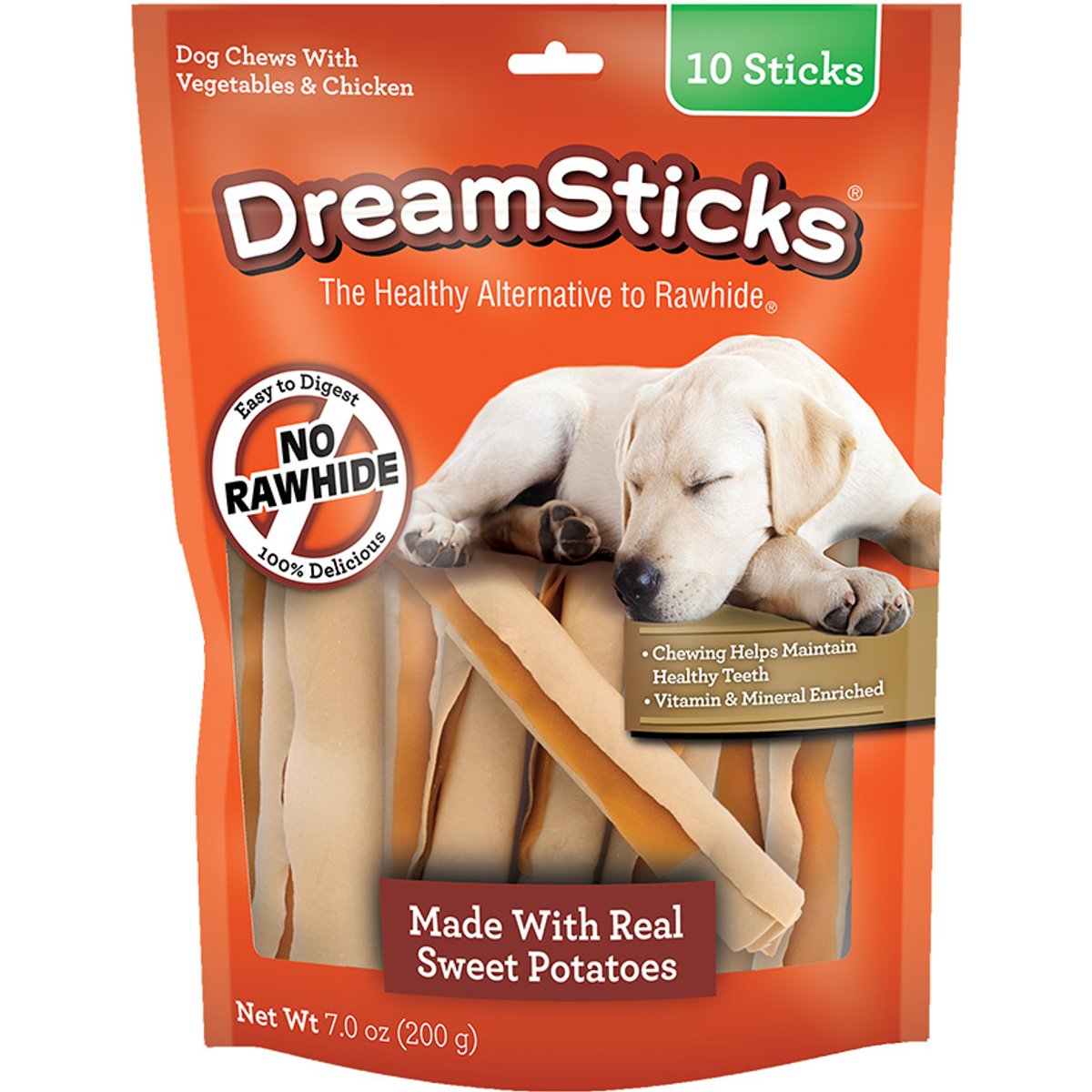DreamBone DreamSticks Real Sweet Potato Rawhide Free Dog Chews, 10 count