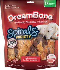 DreamBone Spirals Variety Pack Real Chicken, Beef & Pork Rawhide Free Dog Chews, 18 count