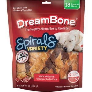 DreamBone Spirals Variety Pack Real Chicken, Beef & Pork Rawhide Free Dog Chews, 18 count