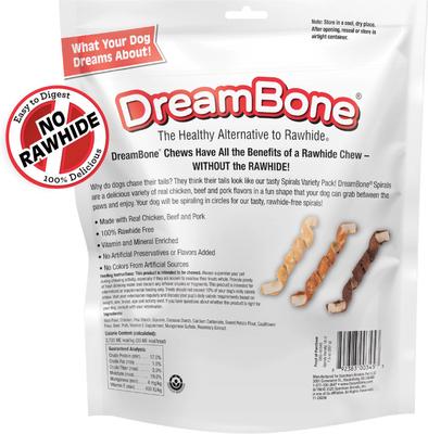 Show full view: DreamBone Spirals Variety Pack Real Chicken, Beef & Pork Rawhide Free Dog Chews, 18 count slide 3 of 13