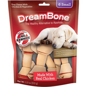 DreamBone Real Chicken Rawhide Free Dog Chew Bones, Small, 6 count