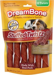 DreamBone Stuffed Twistz Real Pork Rawhide Free Dog Chews, 6 count