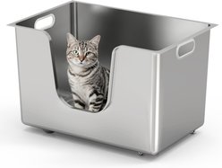 Ptlom Stainless Steel High Wide Entry Sided Cat Litter Box, X-Large