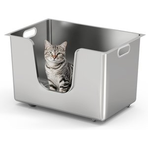 Ptlom Stainless Steel High Wide Entry Sided Cat Litter Box, X-Large