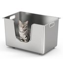 Ptlom Stainless Steel High Wide Entry Sided Cat Litter Box, X-Large