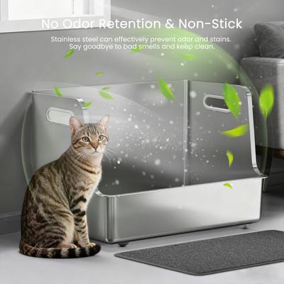 Show full view: Ptlom Stainless Steel High Sided Cat Litter Box, X-Large: 22.5 x 14.5 x 14.5-in slide 8 of 9