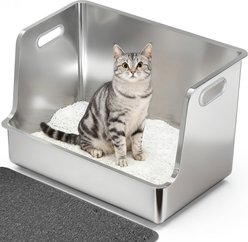 Ptlom Stainless Steel High Sided Cat Litter Box, X-Large: 22.5 x 14.5 x 14.5-in