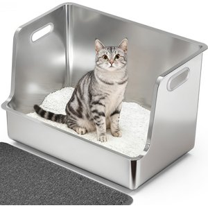 Ptlom Stainless Steel High Sided Cat Litter Box