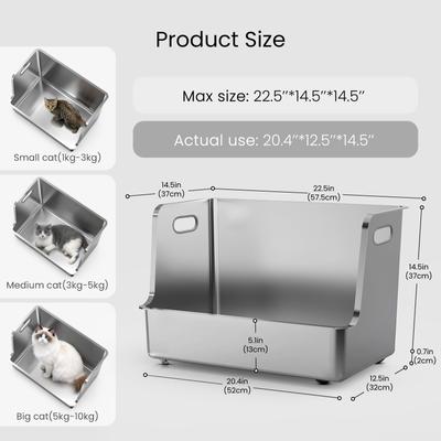 Show full view: Ptlom Stainless Steel High Sided Cat Litter Box, X-Large: 22.5 x 14.5 x 14.5-in slide 2 of 9
