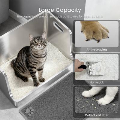 Show full view: Ptlom Stainless Steel High Sided Cat Litter Box, X-Large: 22.5 x 14.5 x 14.5-in slide 3 of 9
