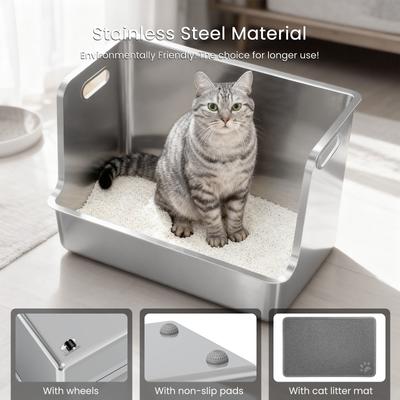 Show full view: Ptlom Stainless Steel High Sided Cat Litter Box, X-Large: 22.5 x 14.5 x 14.5-in slide 4 of 9