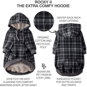 Pet Passion Rocky II Extra Comfy Plaid Dog Hoodie, Black Sand, X-Large