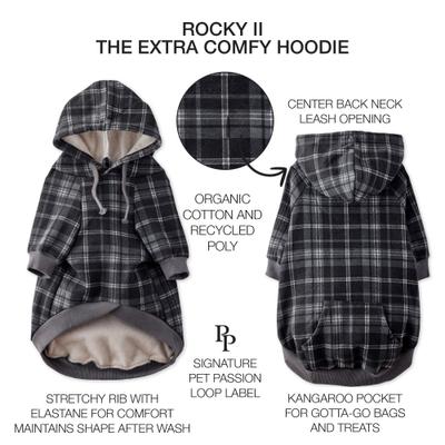 Show full view: Pet Passion Rocky II Extra Comfy Plaid Dog Hoodie, Black Sand, XXX-Small slide 4 of 8