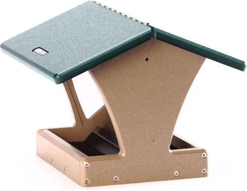 Show full view: Birds Choice Recycled Plastic House Hopper Wild Bird Feeder, Taupe & Green, Medium: 10.5 x 10.5 x 9-in slide 2 of 6