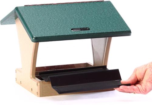 Show full view: Birds Choice Recycled Plastic House Hopper Wild Bird Feeder, Taupe & Green, Medium: 10.5 x 10.5 x 9-in slide 5 of 6