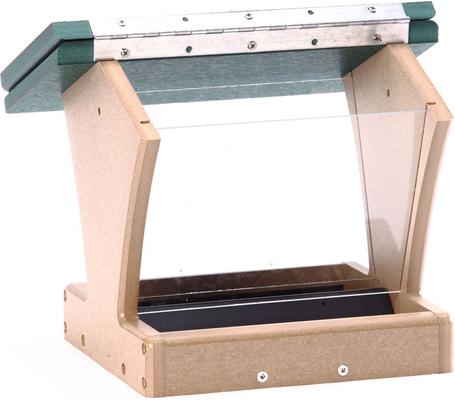 Show full view: Birds Choice Recycled Plastic House Hopper Wild Bird Feeder, Taupe & Green, Medium: 10.5 x 10.5 x 9-in slide 4 of 6