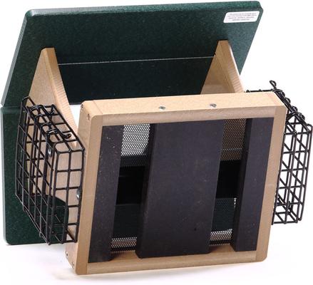 Show full view: Birds Choice Recycled Plastic Hopper Suet Wild Bird Feeder with Cages, Taupe & Green, Medium: 10.5 x 10.5 x 9-in slide 5 of 8