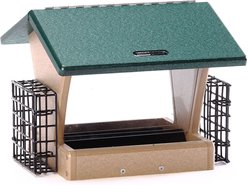 Birds Choice Recycled Plastic Hopper Suet Wild Bird Feeder with Cages, Taupe & Green, Medium: 10.5 x 10.5 x 9-in
