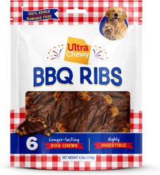 Ultra Chewy BBQ Ribs Long-Lasting Dog Chew Treats, 4.2-oz bag, 2 count