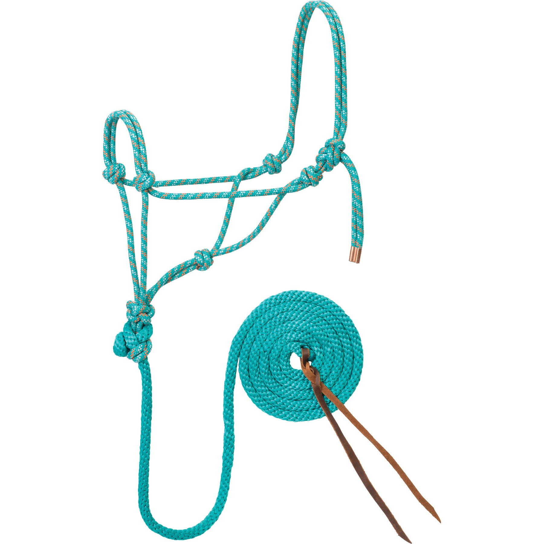 Weaver Equine Diamond Braided Horse Rope Horse Halter with Lead, Teal/Gray/Orange