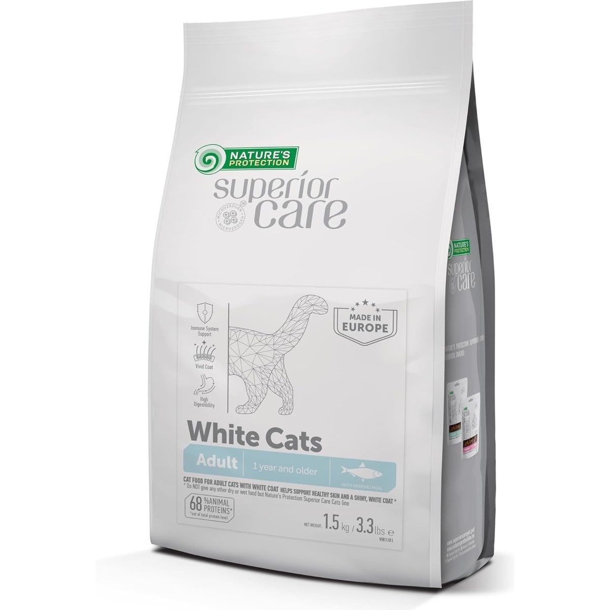 Nature's Protection Superior Care White Coat All Breeds Herring Dry Cat Food, 3.3-lb bag