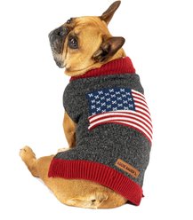 Eddie Bauer American Flag Crewneck Dog Sweater, Charcoal Grey, Medium