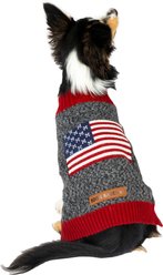 Eddie Bauer American Flag Crewneck Dog Sweater, Charcoal Grey, Small