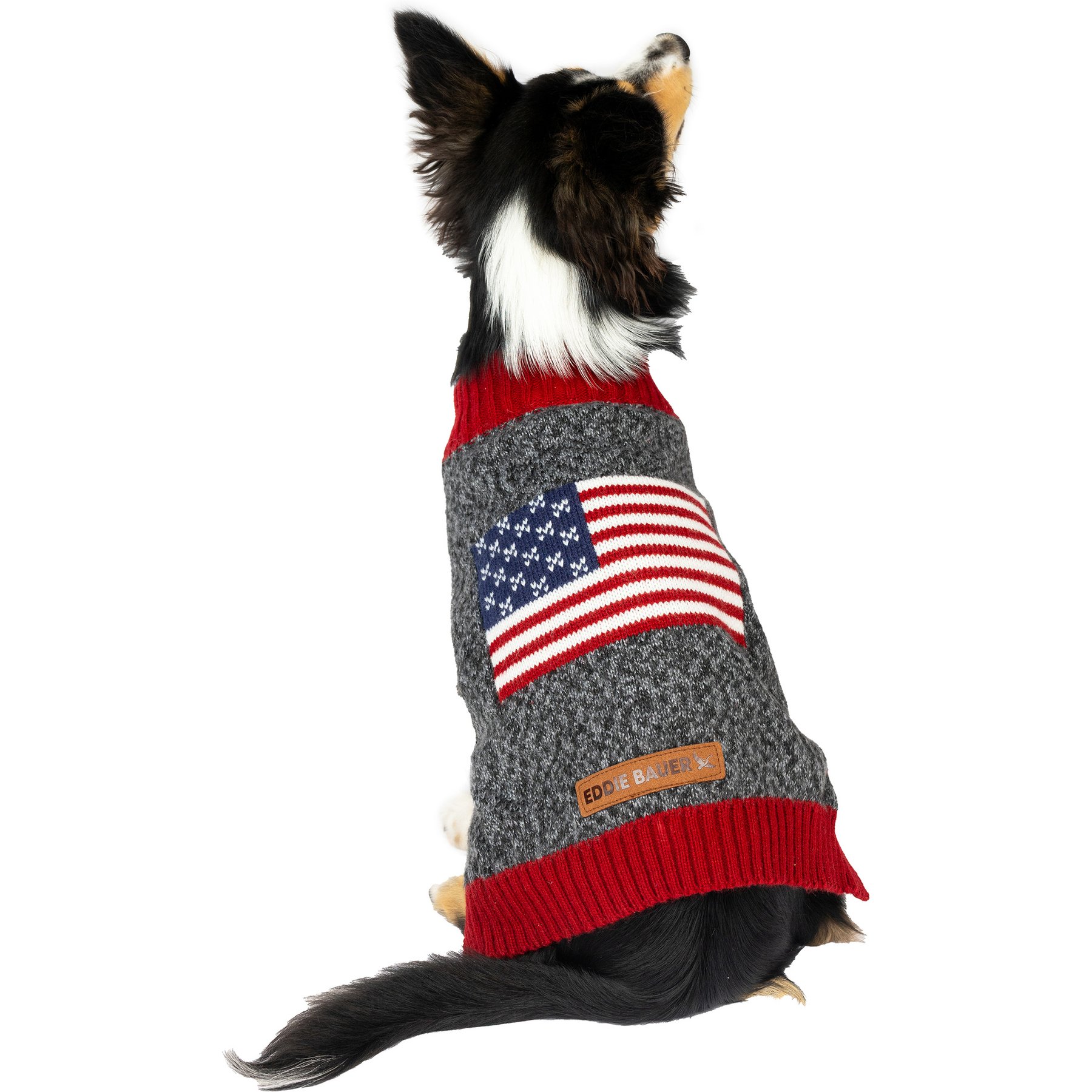 Eddie Bauer American Flag Crewneck Dog Sweater, Charcoal Grey, Small