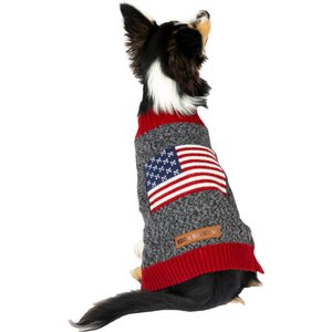 Eddie Bauer American Flag Crewneck Dog Sweater, Charcoal Grey, Small