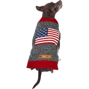 Eddie Bauer American Flag Crewneck Dog Sweater, Charcoal Grey, X-Small