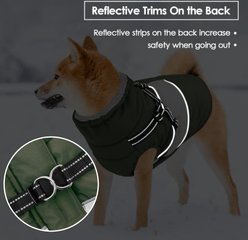 NANAKI Waterproof Zippered Fleece Snowsuit Dog Coat with Built-in Harness, Green, Large slide 2 of 7
