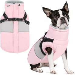 NANAKI Waterproof Snowsuit Zippen On Back Dog Coat with Built-in Harness, Pink, Small