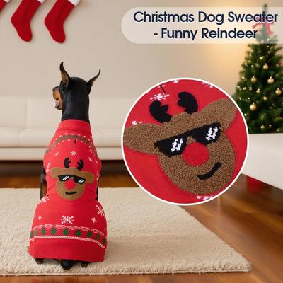 Show full view: NANAKI Machine Washable Dog Christmas Sweater, Red, Medium slide 4 of 10