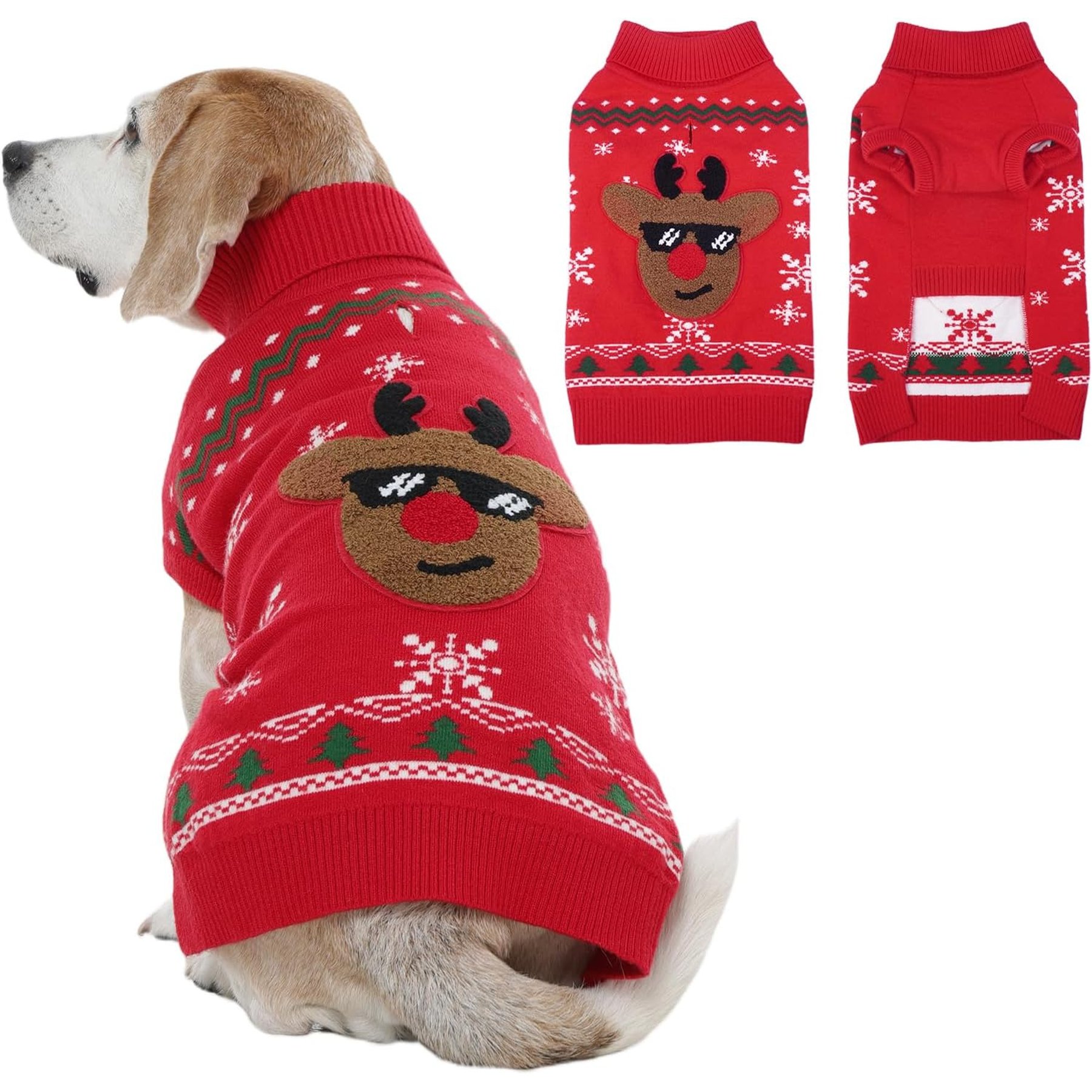 NANAKI Machine Washable Dog Christmas Sweater, Red, X-Large