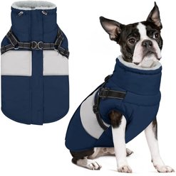 NANAKI Waterproof Snowsuit Zipper On Back Dog Coat with Built-in Harness, Blue, Small