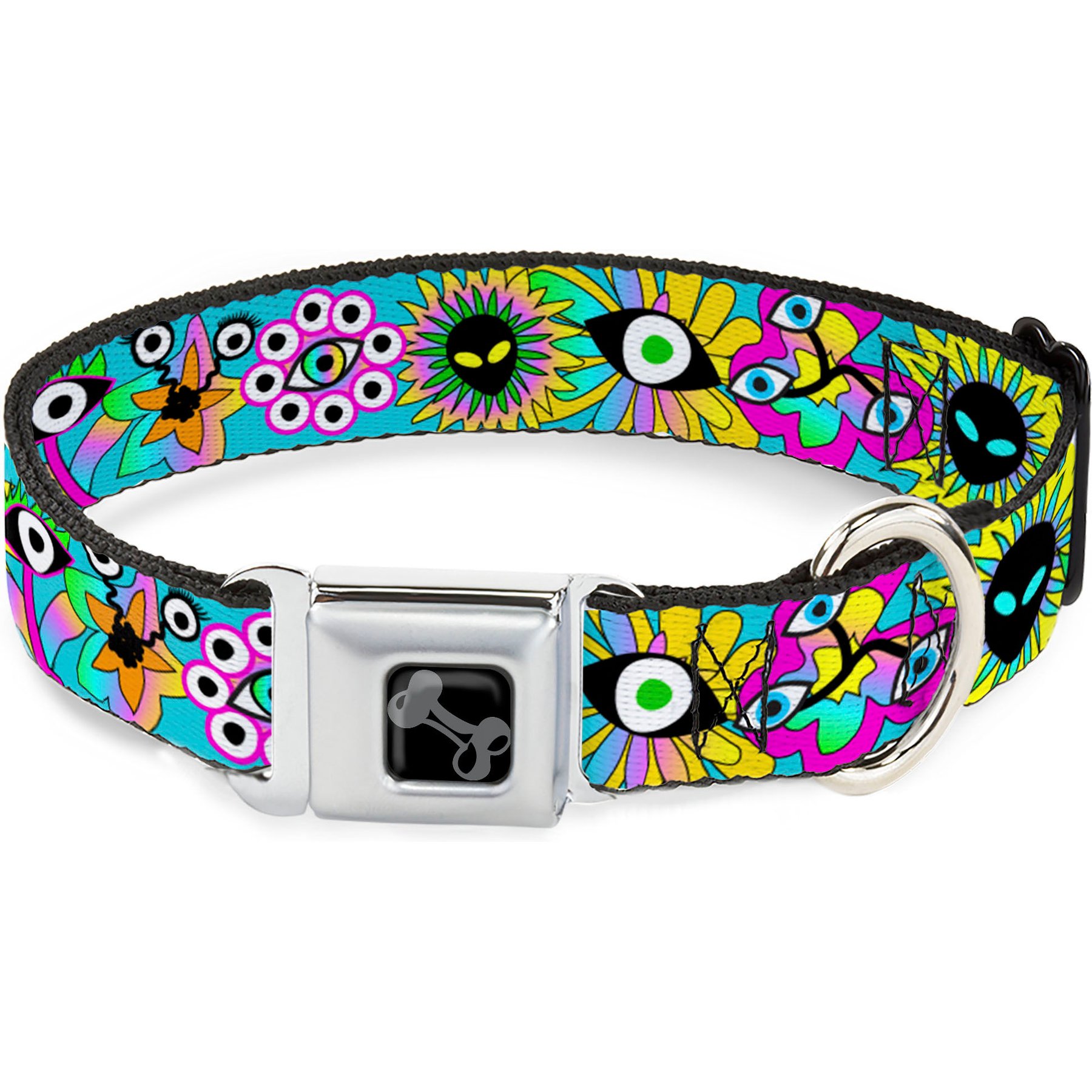 Buckle-Down Funky Alien Flowers Dog Collar, Medium: 16 to 23-in neck, 1.5-in wide