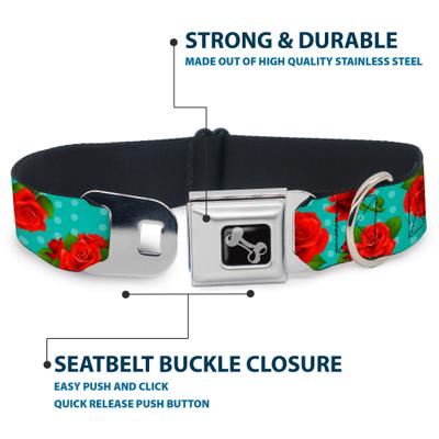 Show full view: Buckle-Down Red Roses Polka Dots Dog Collar, Medium: 16 to 23-in neck, 1.5-in wide slide 4 of 8